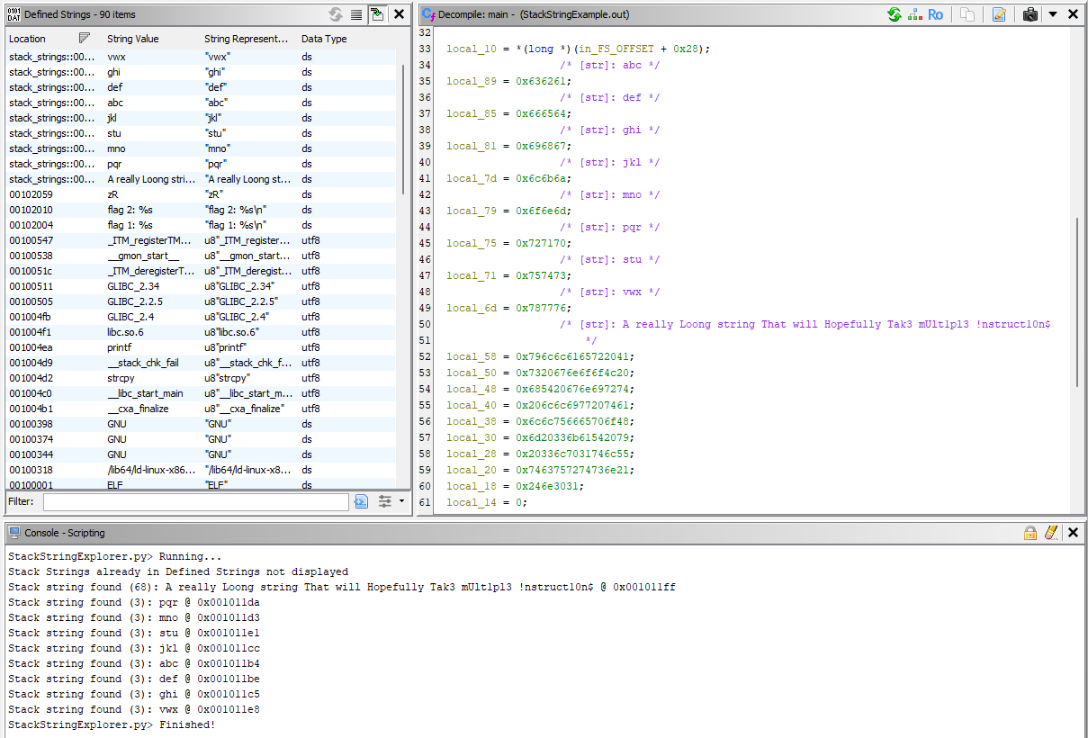 Example of stack string explorer in use